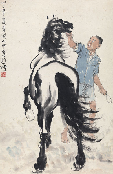 徐悲鴻 1943年作《馴馬圖》立軸 1173萬元 2013年中國嘉德秋拍 徐悲鴻 1943年作《馴馬圖》立軸 1173萬元 2013年中國嘉德秋拍