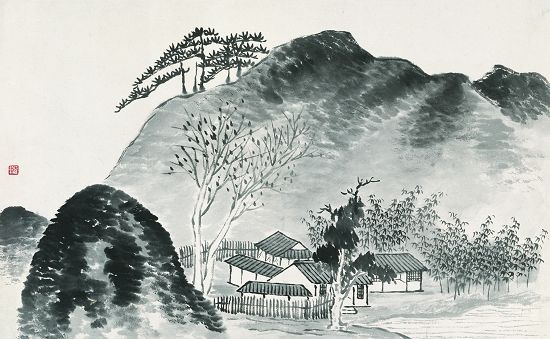 齊白石“五出五歸”期間所作的極簡山水畫作《借山圖》(部分)