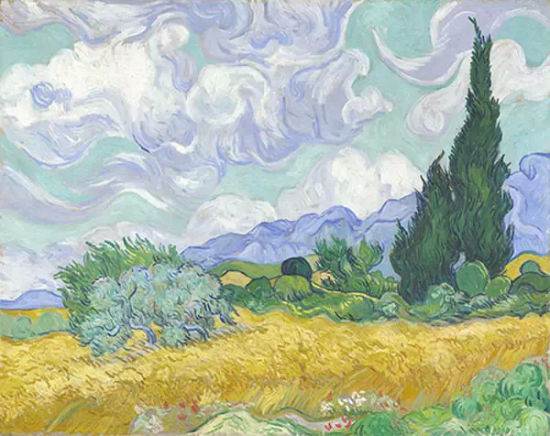 《麥田與柏樹》(A Wheatfield with Cypresses，1889)