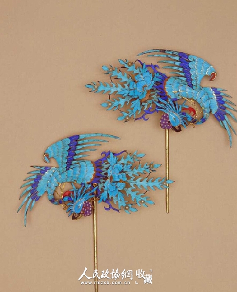 點(diǎn)翠鳳凰紋頭花，清，橫15cm，縱15cm 故宮博物院藏_副本