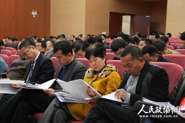 區政協委員在認真聽取和審議常委會工作報告和提案工作報告。