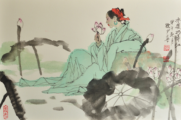 2、《冰姿巧弄紅》，狄少英，45x65cm，紙本設色，2015
