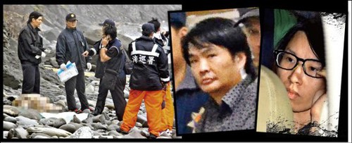 蔡京京（右一）和男友曾智忠（右二）殺母拋尸（左圖為拋尸地）