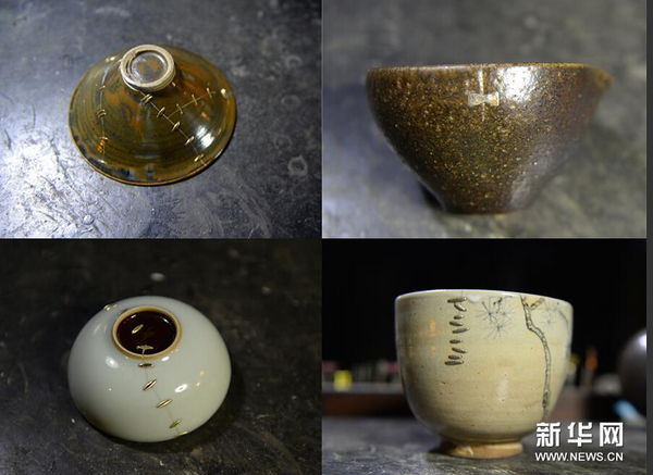 曹慶勵的鋦瓷作品（拼版照片，10月3日攝）。