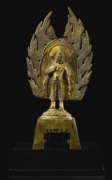  “藝海觀濤：坂本五郎珍藏早期佛教銅像”專場(chǎng)：鎏金銅蓮華手菩薩立像 北魏皇興四年 高27.7公分 成交價(jià)：1148港元