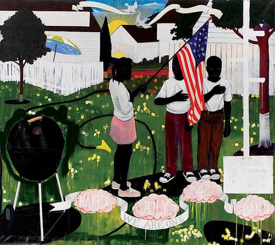 《砰（Bang）》，布面丙烯、拼貼，1994年。圖片來源：大都會布勞耶分館官網