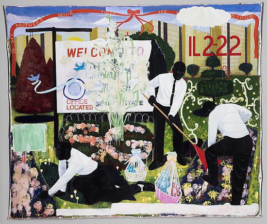 《多舛（Many Mansions）》，布面丙烯、拼貼，1994年。圖片來源：大都會布勞耶分館官網