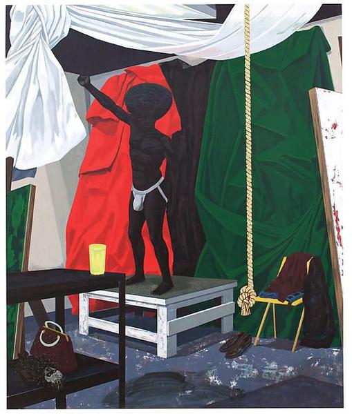《學院（The Academy）》，PVC板上丙烯、亮片，2012年。圖片來源：大都會布勞耶分館官網