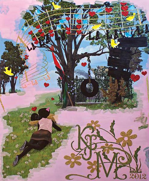 　　《無題之小插圖Untitled （Vignette）》，PVC板上丙烯、亮片，2012年。圖片來源：大都會布勞耶分館官網