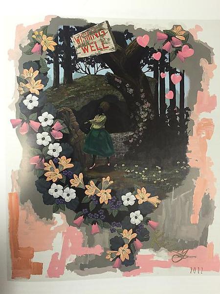　　《小插圖之許愿池Vignette （Wishing Well）》，PVC板上丙烯、亮片，2010年。圖片來源：大都會布勞耶分館官網