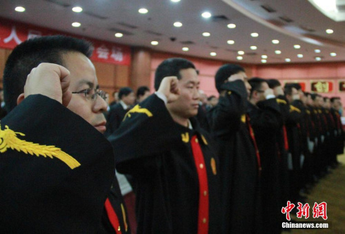 資料圖：西安中級(jí)人民法院的31名新任法官宣誓就職。<a target='_blank' href='http://www.chinanews.com/'>中新社</a>發(fā) 張遠(yuǎn) 攝
