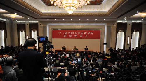 圖為人民大會堂新聞發布廳現場。