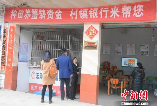 3月23日，無為縣福渡鎮臨江村，無為徽銀村鎮銀行設立的便民服務站，既是村民存貸款、匯款的場所，也是微型電商超市，售賣雞蛋、草莓等農副產品。　郝嘉奇 攝