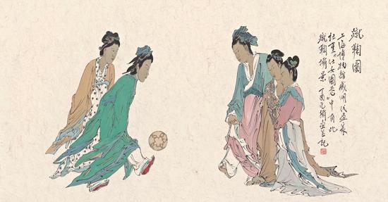 《蹴鞠圖》50x96cm
