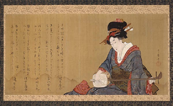 《彈奏三味線的美人圖》，江戶時代  喜多川歌麿
