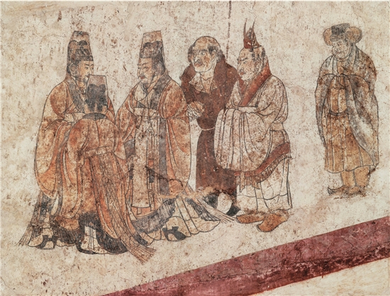 客使圖 章懷太子墓 現(xiàn)藏于陜西歷史博物館 收錄于《中國古代壁畫·唐代》