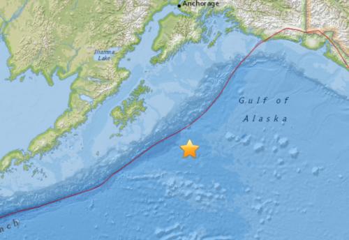 美國阿拉斯加附近海域發生7.9級地震。來源：美國地質勘探局網站截圖。