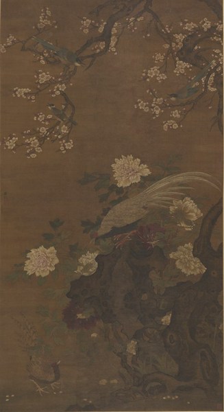     （明 ）呂紀《 牡丹白鷴圖》， 184×99.8cm， 中國畫， 中國美術館藏
