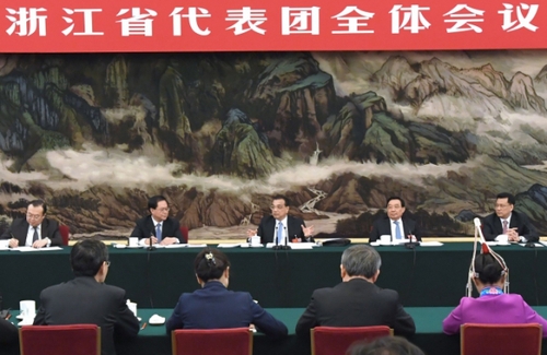 3月7日，中共中央政治局常委、國務院總理李克強參加十三屆全國人大一次會議浙江代表團的審議。