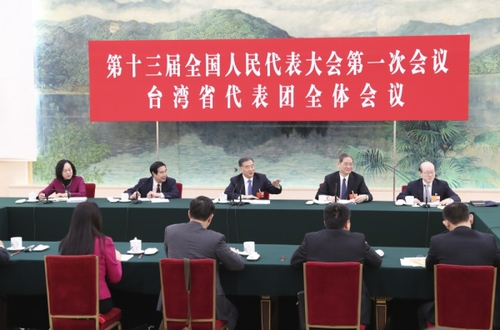 3月7日，中共中央政治局常委、國務院副總理汪洋參加十三屆全國人大一次會議臺灣代表團的審議。