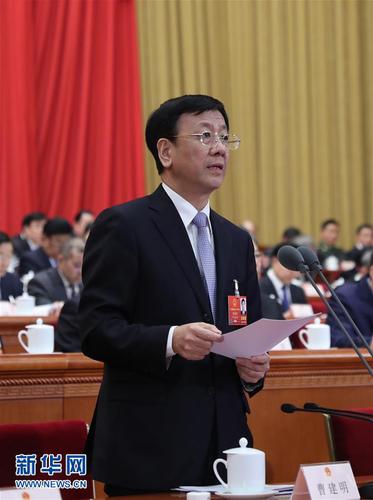 3月13日，十三屆全國人大一次會議在北京人民大會堂舉行第四次全體會議。曹建明主持會議。