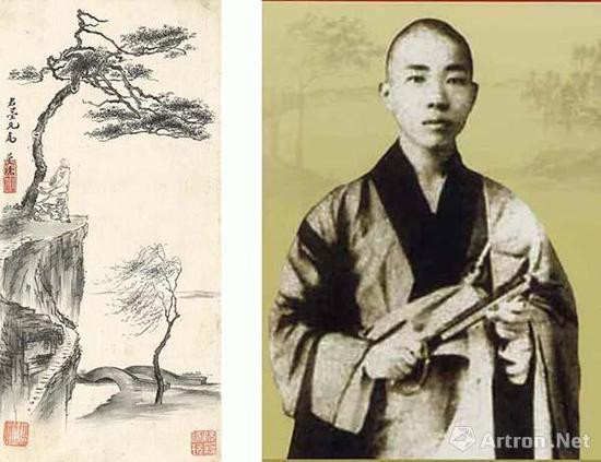 左圖：《墨玅冊》中的僧人形象右圖：蘇曼殊像