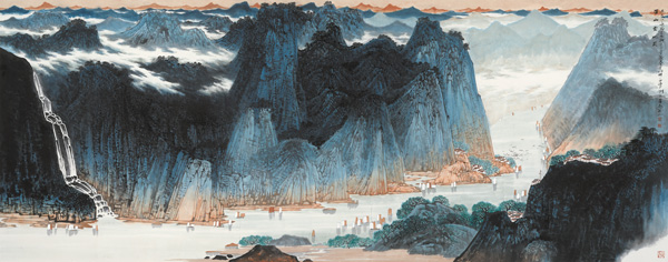 薛亮-《巫山云帆圖》-紙本水墨--367×145cm