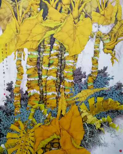 層林盡染金秋玉（國(guó)畫） 225×175厘米 2013年 崔志安