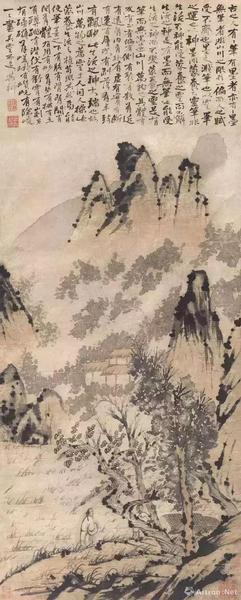 清 石濤 江干訪友圖 鄧拓舊藏 現藏中國美術館