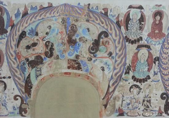 莫高窟第285窟北壁忍冬禽鳥龕楣現狀臨摹（局部）彭文佳