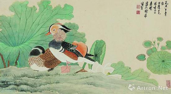 謝稚柳陳佩秋1958年作《鴛鴦嘉藕圖》，成交價437萬元，北京保利2013春拍