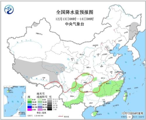 全國降水量預報圖(12月13日08時-14日08時)