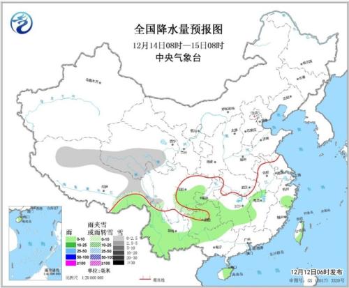 全國降水量預報圖(12月14日08時-15日08時)