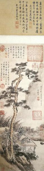 圖4 陳書 長(zhǎng)松圖  軸 紙本設(shè)色 縱84.5厘米 橫30.1厘米 故宮博物院
