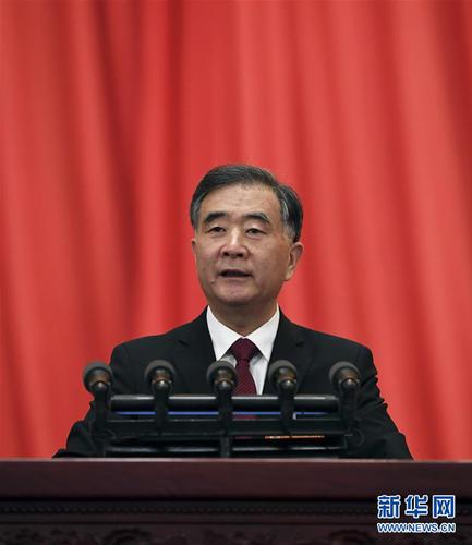 汪洋代表政協第十三屆全國委員會常務委員會，向大會報告工作。 新華社記者 饒愛民 攝
