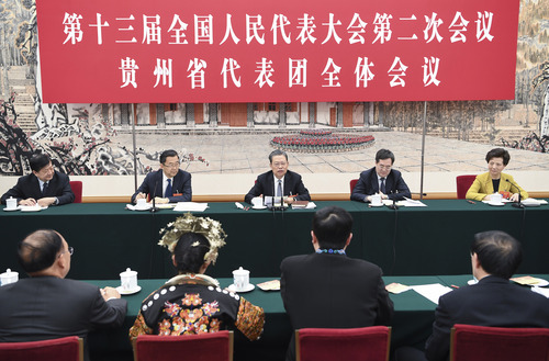 3月9日，中共中央政治局常委、中央紀委書記趙樂際參加十三屆全國人大二次會議貴州代表團的審議。新華社記者 張領 攝