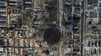 響水化工廠爆炸后，鳥瞰爆炸現(xiàn)場。新京報記者 彭子洋 攝