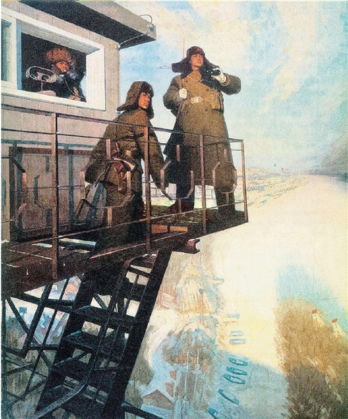 沈嘉蔚 為我們偉大祖國站崗 布面油彩 1974年 189×159cm 龍美術館藏