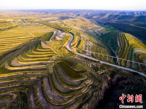無人機拍攝的彭陽段戰國秦長城遺址(資料圖)。　王宇 攝