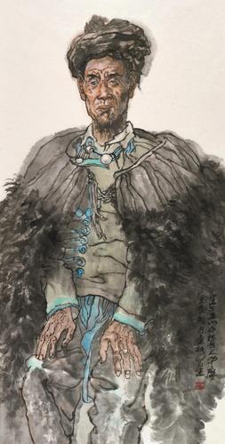 紀連彬 涼山彝族人物寫生1 紙本設色 136×68cm 2019 年