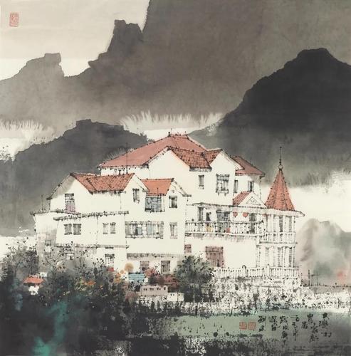 劉建 大灣村農家新居 紙本水墨設色 68×68cm 2019 年