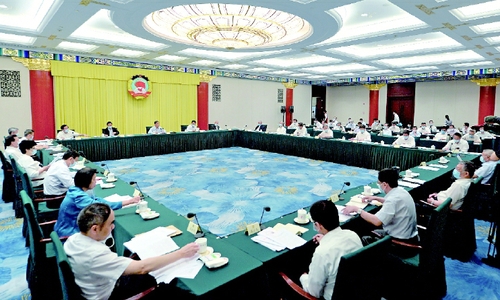 7月20日，全國政協2020年度主席會議成員務虛會在北京召開。中共中央政治局常委、全國政協主席汪洋主持會議并講話。　本報記者　賈寧　攝