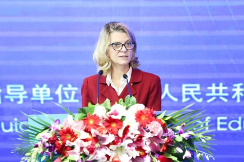 聯(lián)合國兒童基金會駐華辦事處代表芮心月在論壇開幕式上致辭（宋基會供圖）