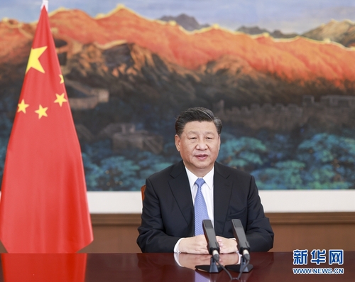 11月22日，國家主席習近平在二十國集團領導人利雅得峰會“守護地球”主題邊會上致辭。新華社記者 李學仁 攝