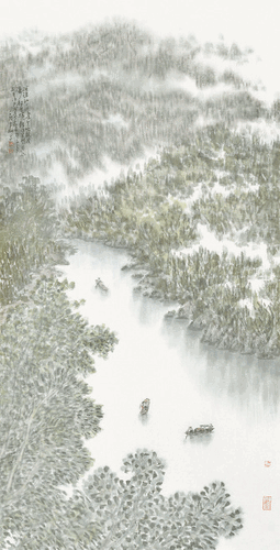瀾滄江上曉風生-吹皺波濤船自橫-136×69cm-2020年-李-翔