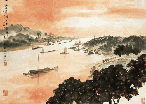 芙蓉國里盡朝暉-48.5×68.7cm-1964年-傅抱石