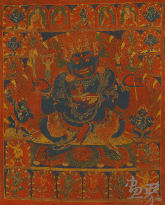 四臂金剛（唐卡-皮面,礦物質(zhì)顏料）40.5×33cm-佚-名（明）中國美術(shù)館藏