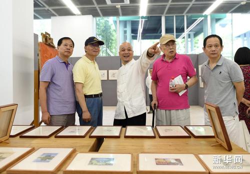 7月10日，國家級非物質(zhì)文化遺產(chǎn)代表性傳承人、杭州十竹齋藝術(shù)館館長魏立中（左三）向嘉賓介紹參展作品。新華社記者 韓傳號 攝