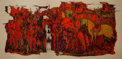 《絲路行》布面油畫 180X90 入選第三屆全國少數民族美展 獲優秀獎 2014