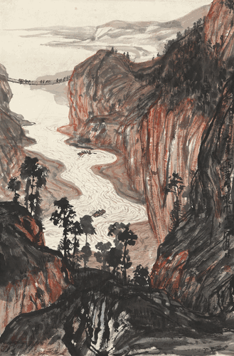 黃河龍門口-85.4x55.7cm-1960年-方濟眾
